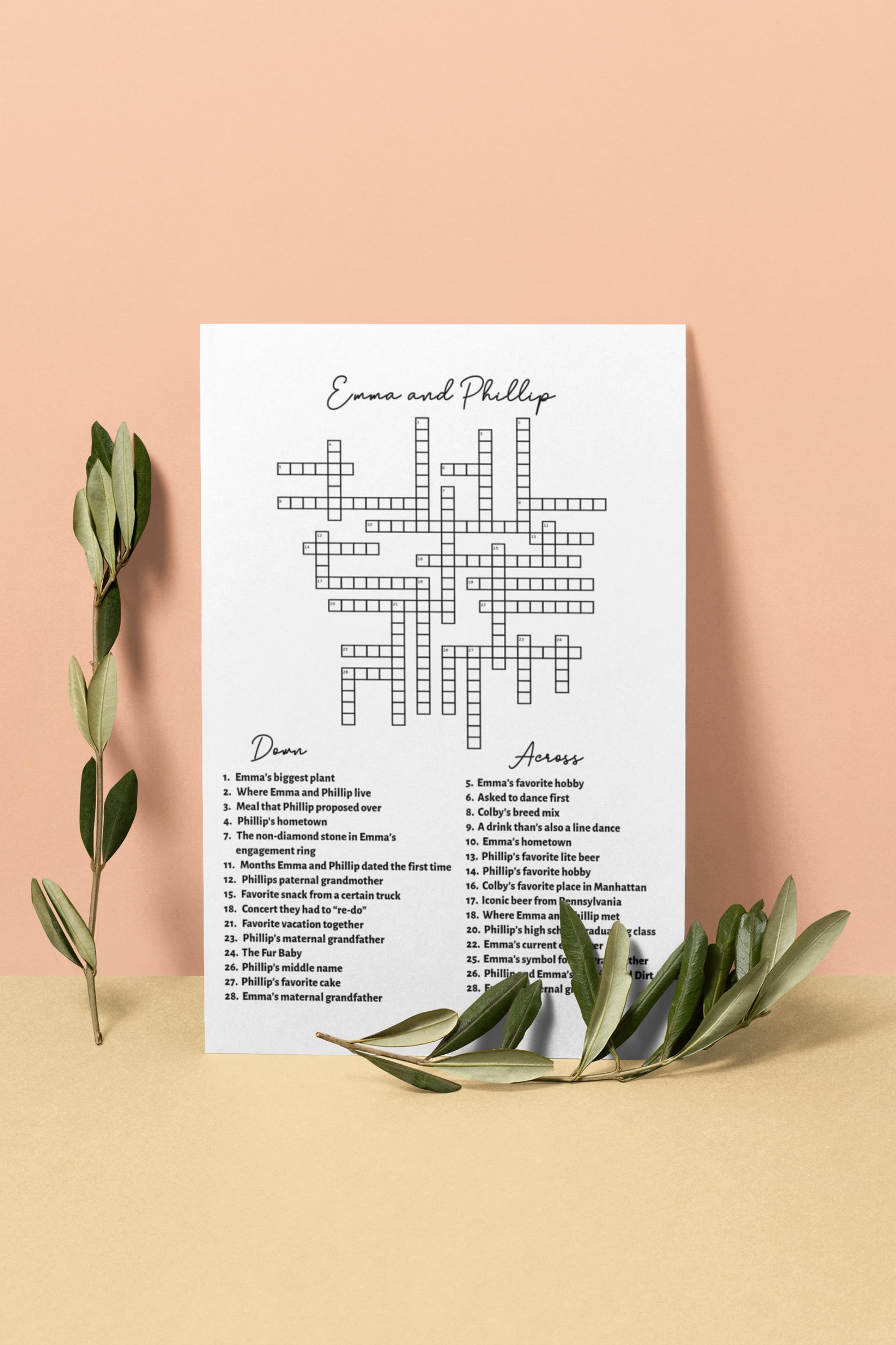 Custom Wedding Crossword Puzzle Bridal Shower Crossword Etsy