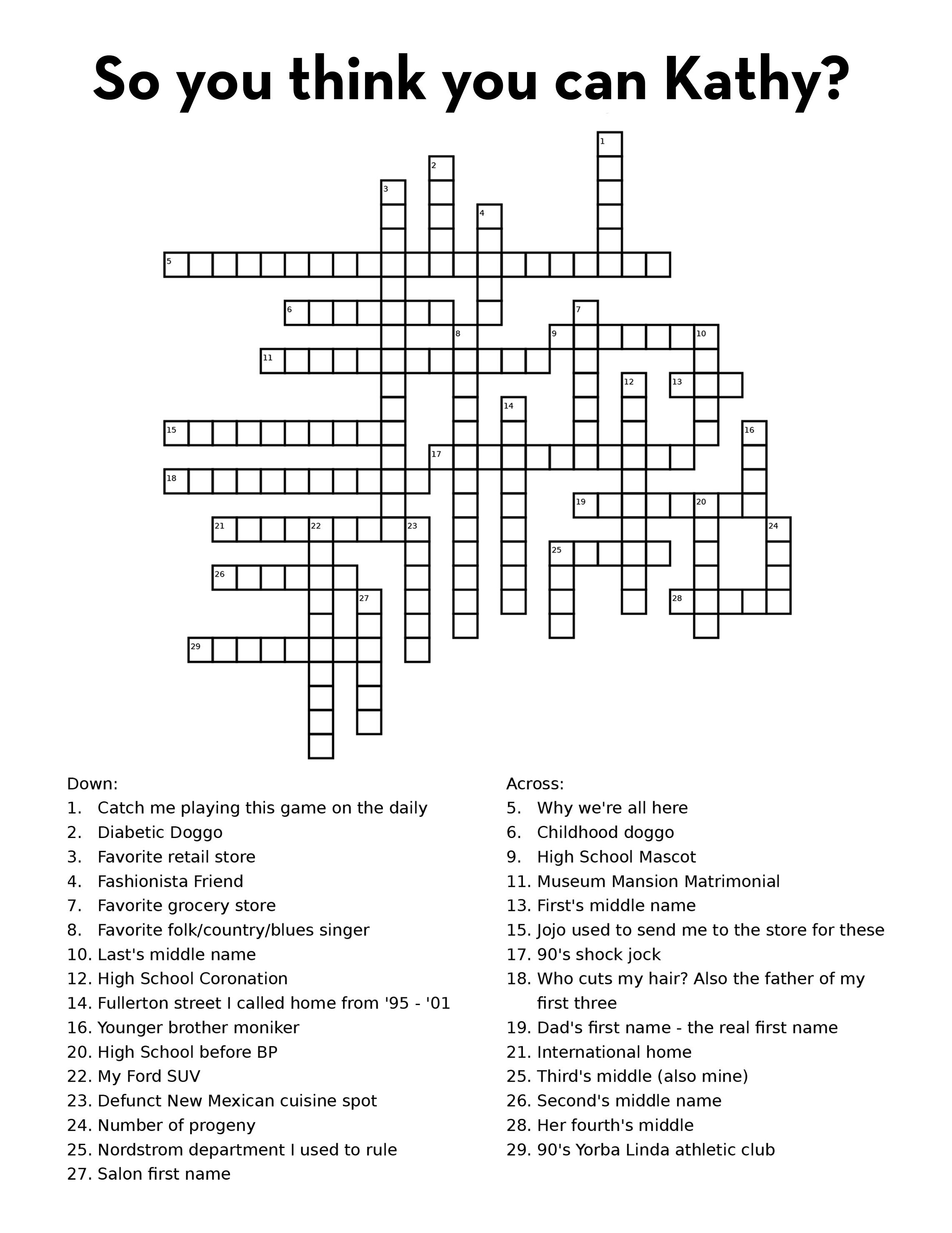 Custom Large Format Crossword Puzzle for