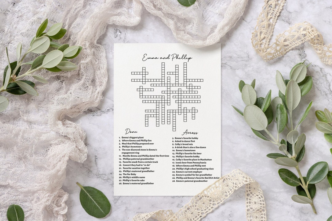 Custom Bridal Shower Crossword Puzzle, Bridal Cross Word, Bridal Party