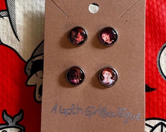 Scott Pilgrim & Romona (2 Pair Set) 10mm Glass Cabochon Earrings with Sterling Silver Backs