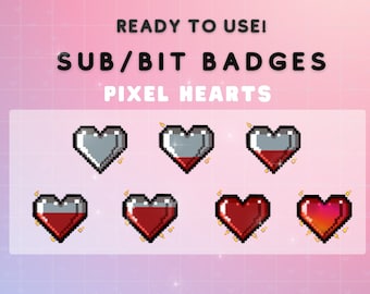 Twitch Sub Badges | Custom Channel Badge Icons for Twitch, YouTube, Discord | Streaming Graphics | Cute Pixel Hearts