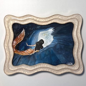 Original Mermaid Watercolor Painting | 5x7 Framed Fantasy Art | Coastal Decor | Ocean Illustration | Mixed Media Handmade Gift