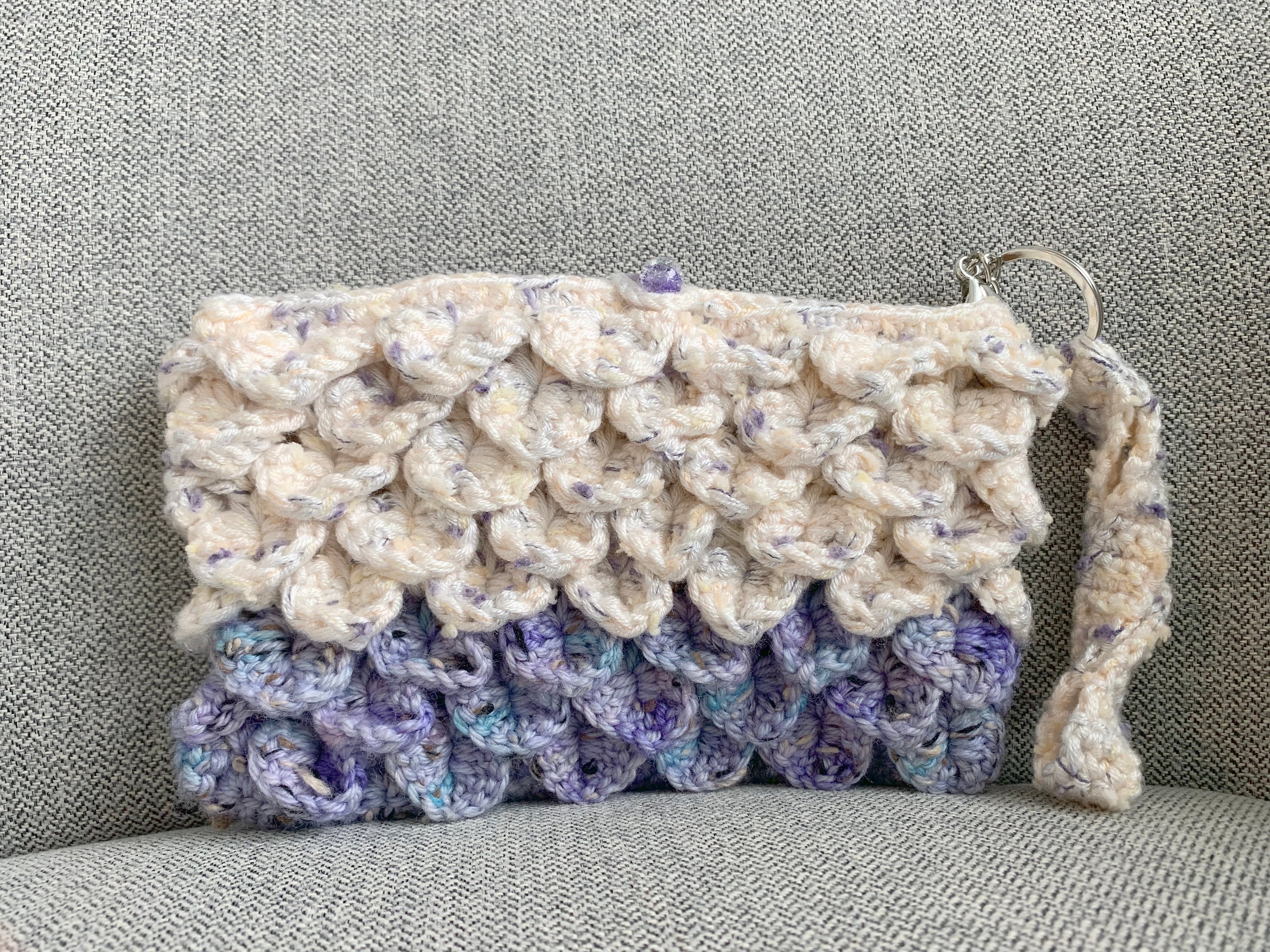 3D Embossed handmade violet pineapple crochet pouch/purse. Gift for mom. Gift for her.