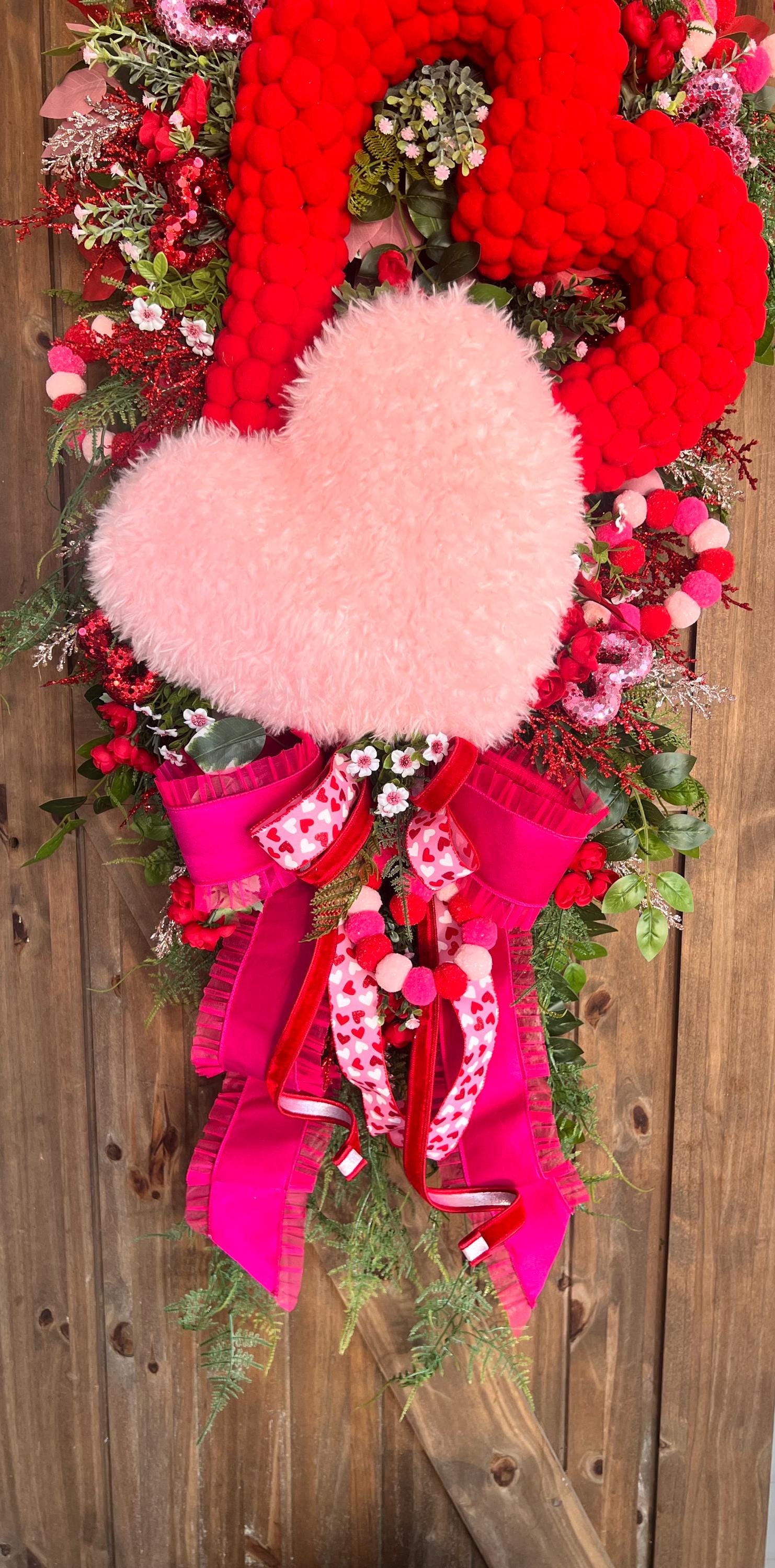Corona de San Valentín, decoración para fiesta de San Valentín con  corazones de amor, decoración para el porche de la casa de San Valentín,  pompón de, image size:1482x3000