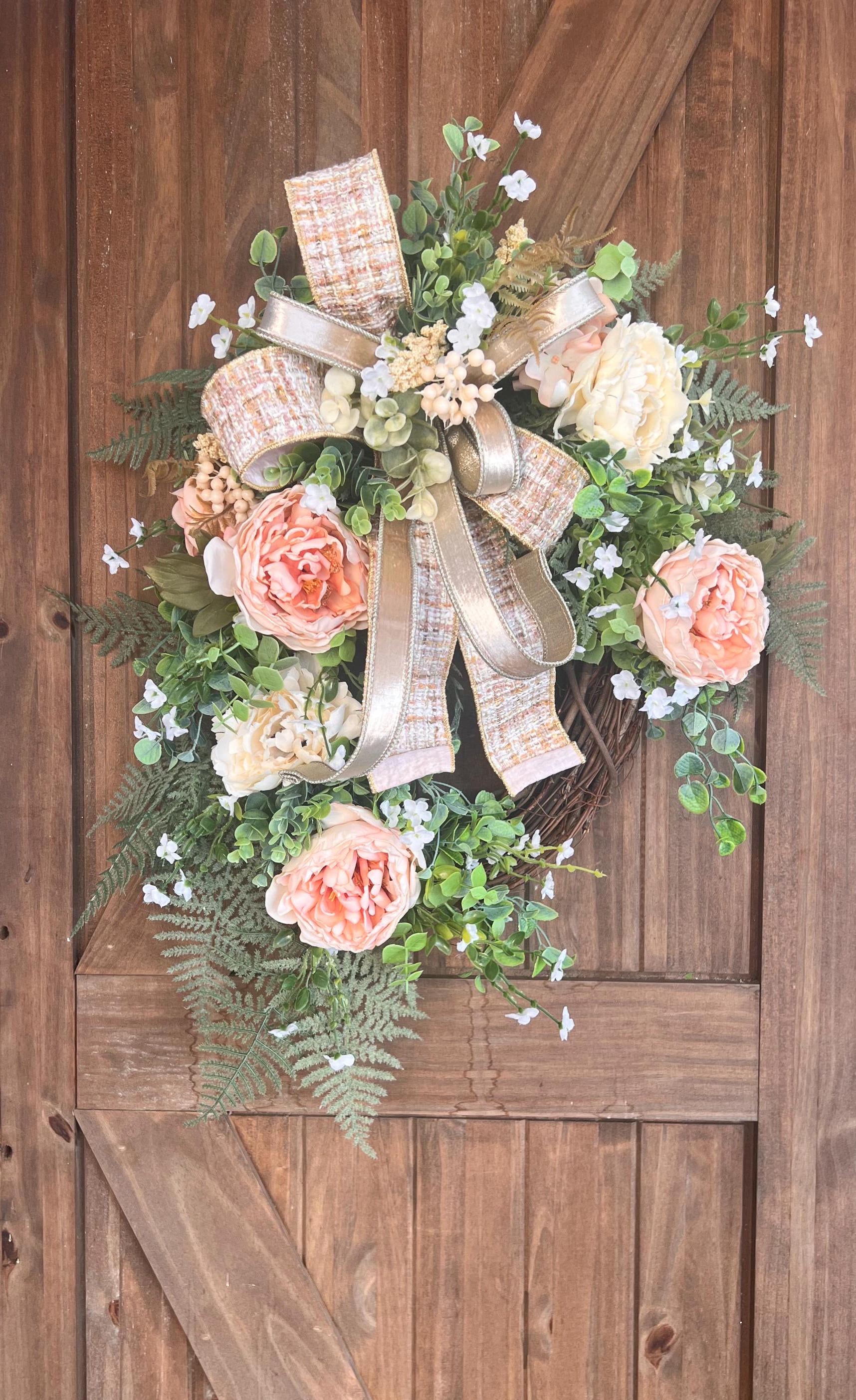 Everyday Soft Pink Grapevine Wreath, Country Farmhouse Flower Wall