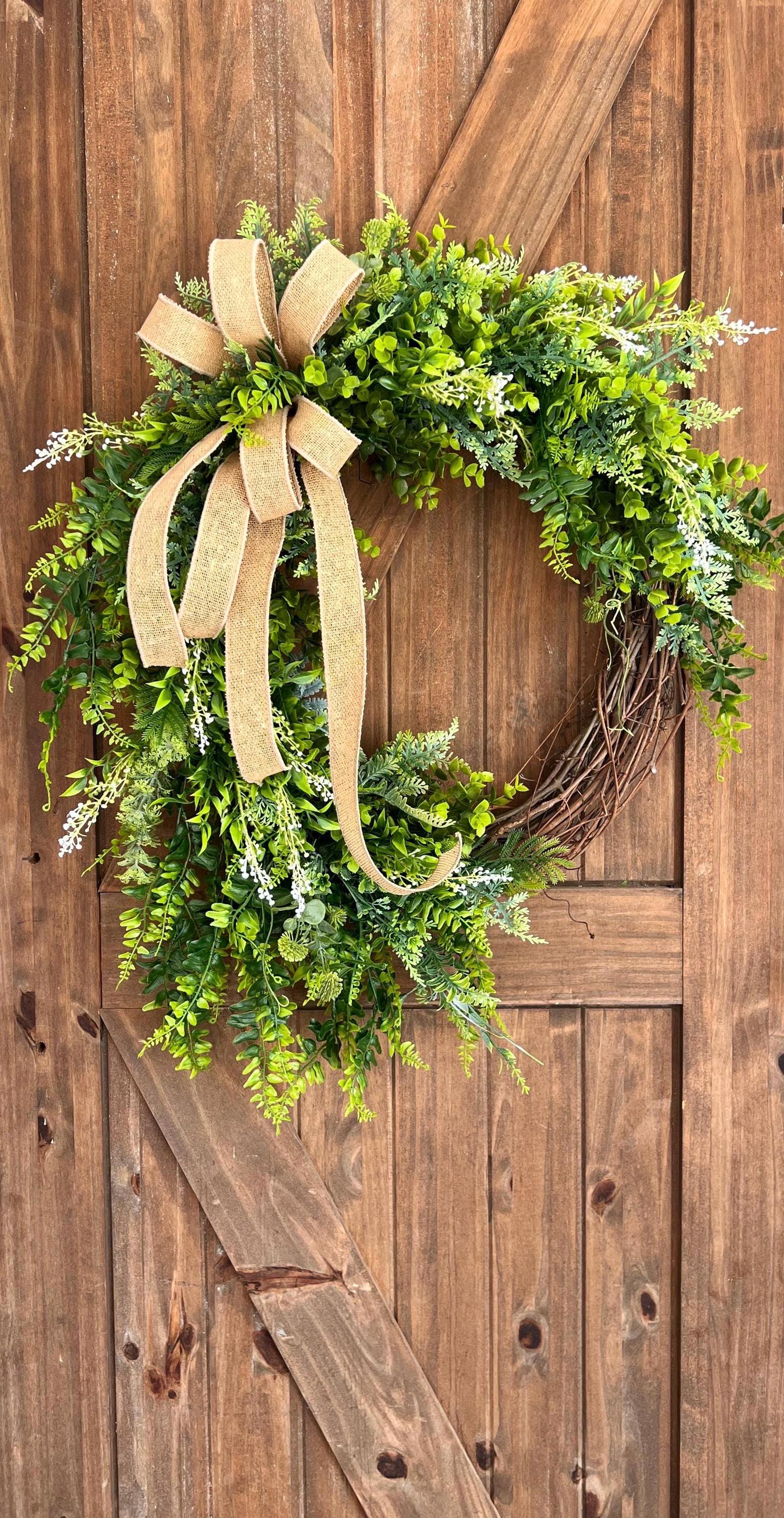 Couronne De Porte Rustique – Hortensias Toile De Jute Eucalyptus – Déco Ferme