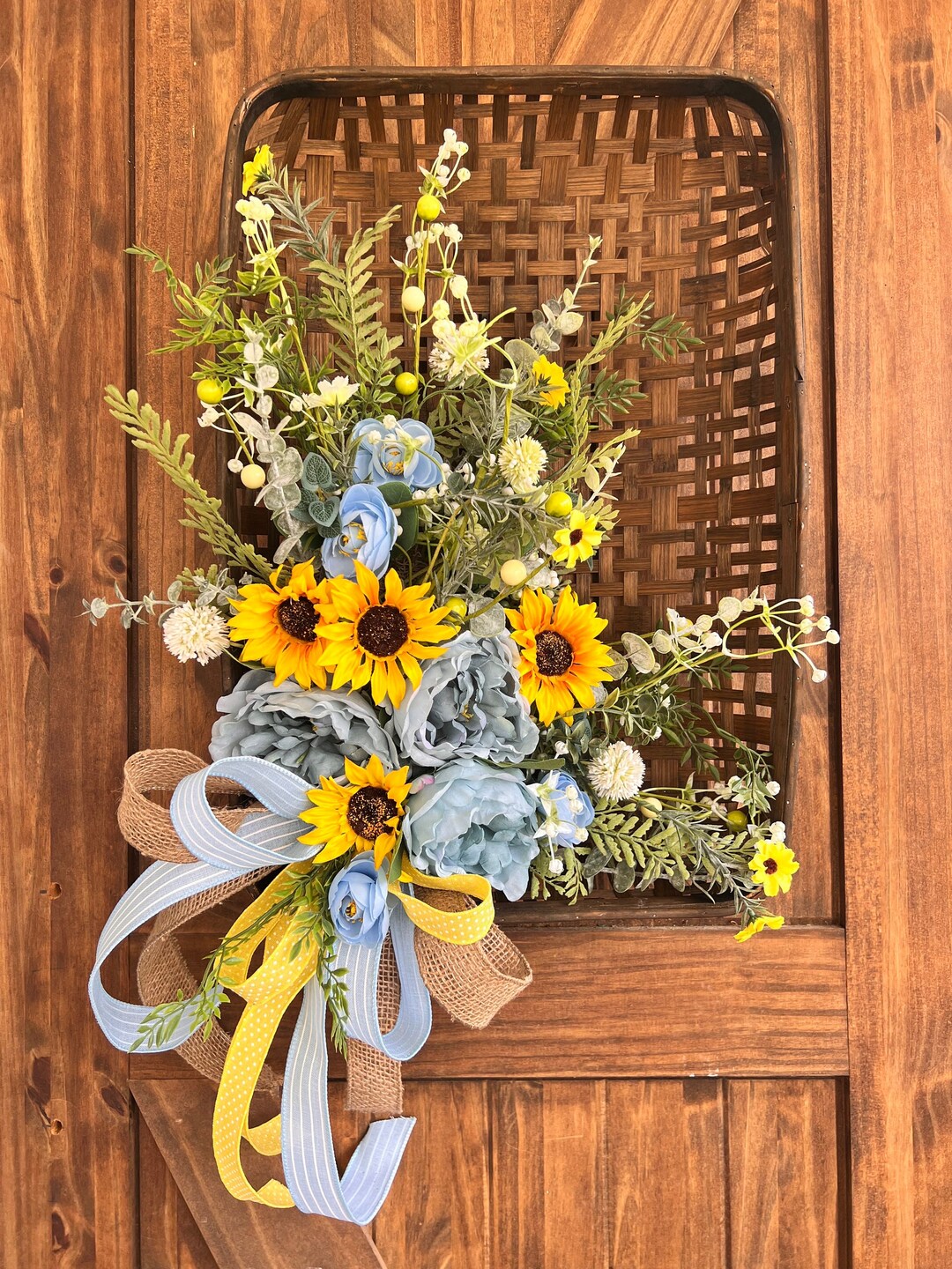 Everyday Tobacco Basket Wall Hanging, Sunflower Floral Wall Art, Basket