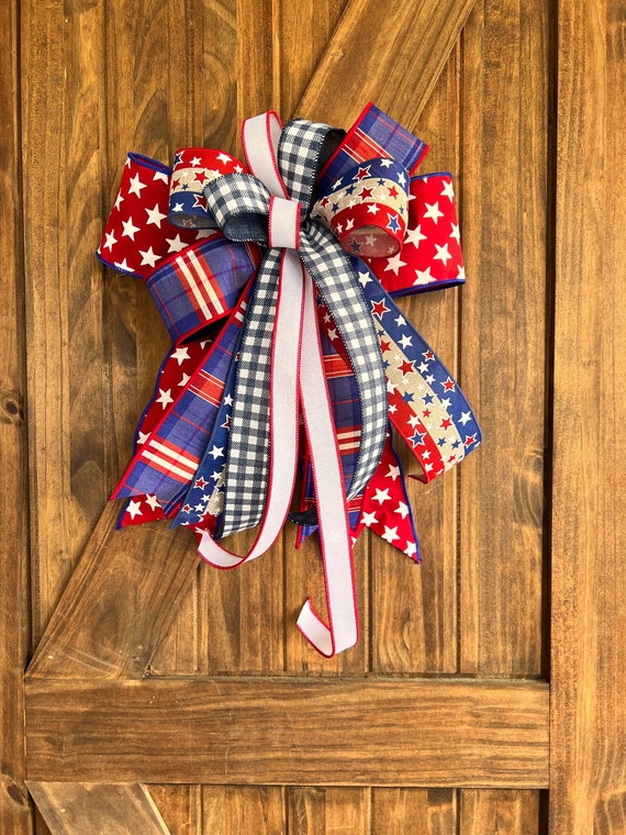 Americana Bow, Large Patriotic Stars and Stripes Decor