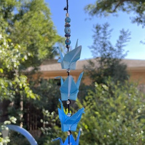 Beaded Crane String - Light Blue to Dark Blue - 6 Cranes - Sodalite + Evil Eye
