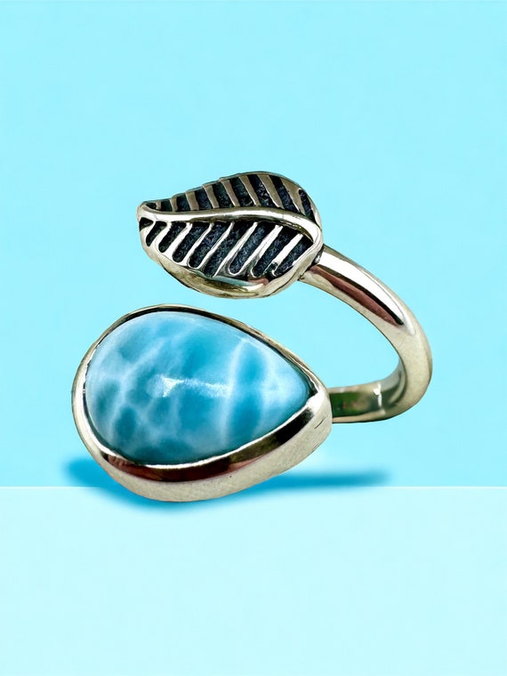 Stunning Blue Larimar Sterling Siver Ring - Size 7