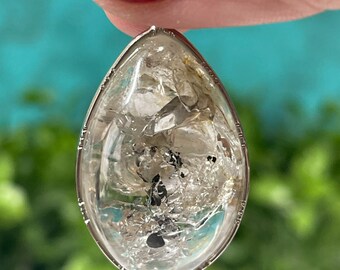 Clear Quartz Enhydro Crystal Necklace Pendant