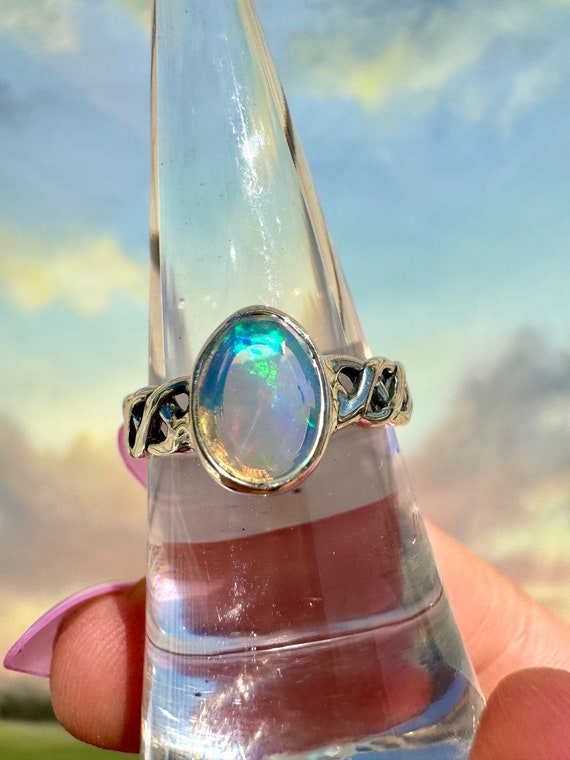 Ethiopian Opal Silver Ring - US Size 9