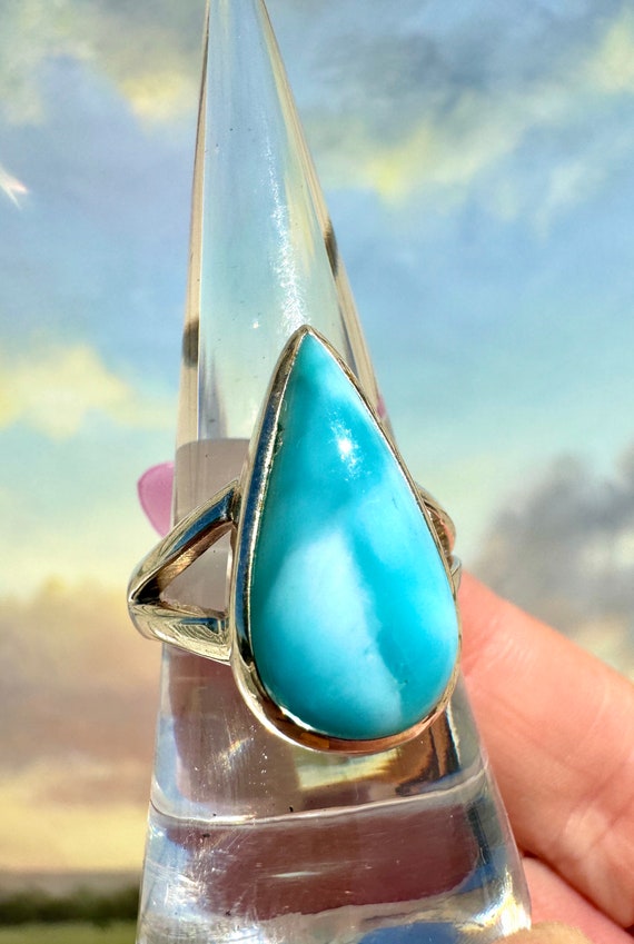 Larimar Silver Ring - US Size 9 - image 2