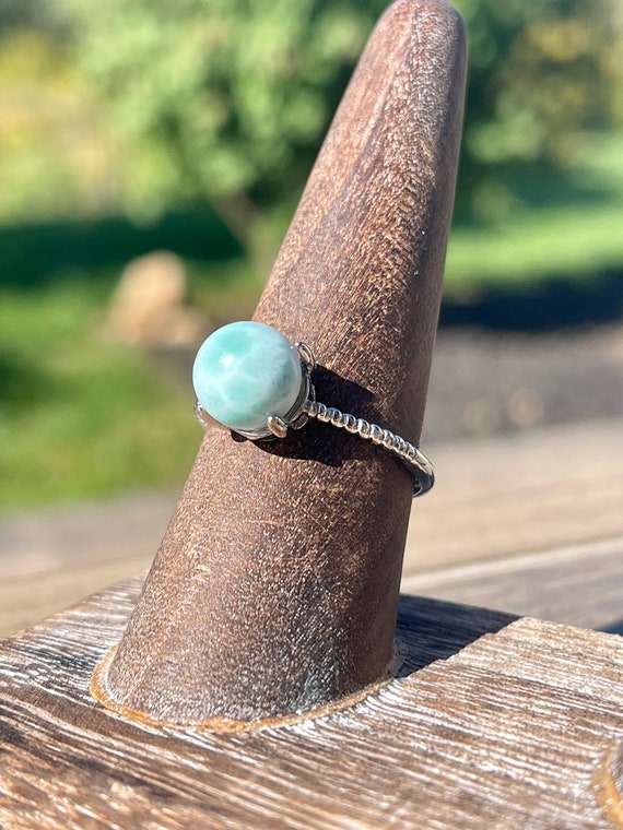 Blue Larimar Adjustable Sterling Siver Ring