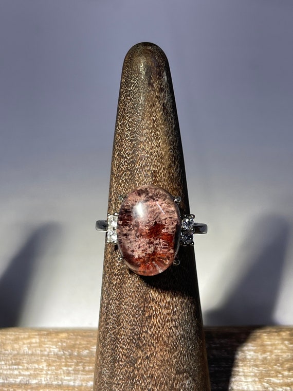 Red and Pink Phantom Garden Quartz Ring with Adju… - image 1