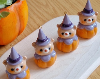 witchy pumpkin bear - handmade polymer clay charm