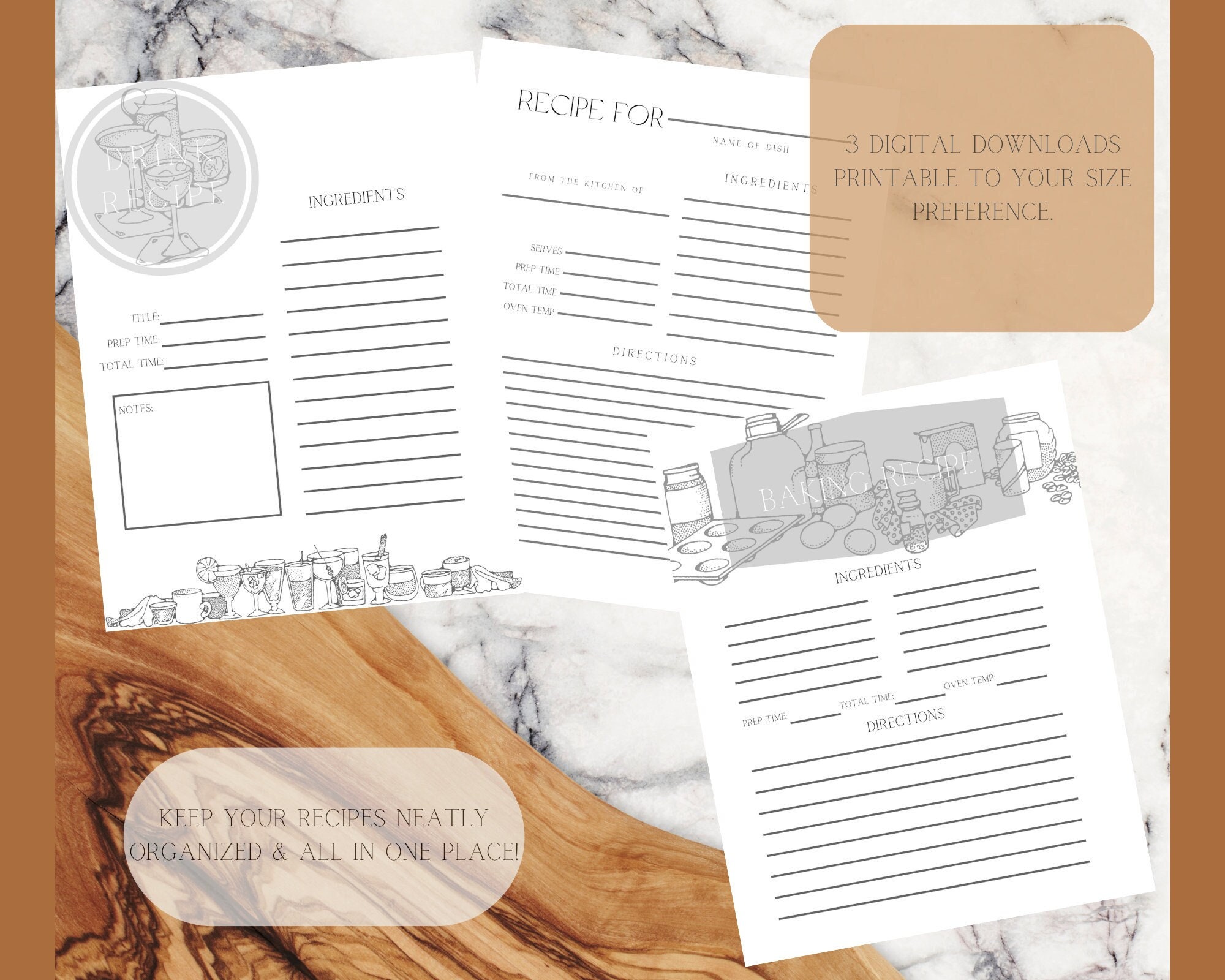 Printable Recipe Templates Blank Digital Download Recipe Template Printable Recipe Templates Blank Digital Download Recipe Template