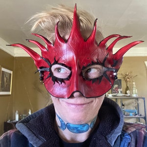 leather mask - red fairy creature