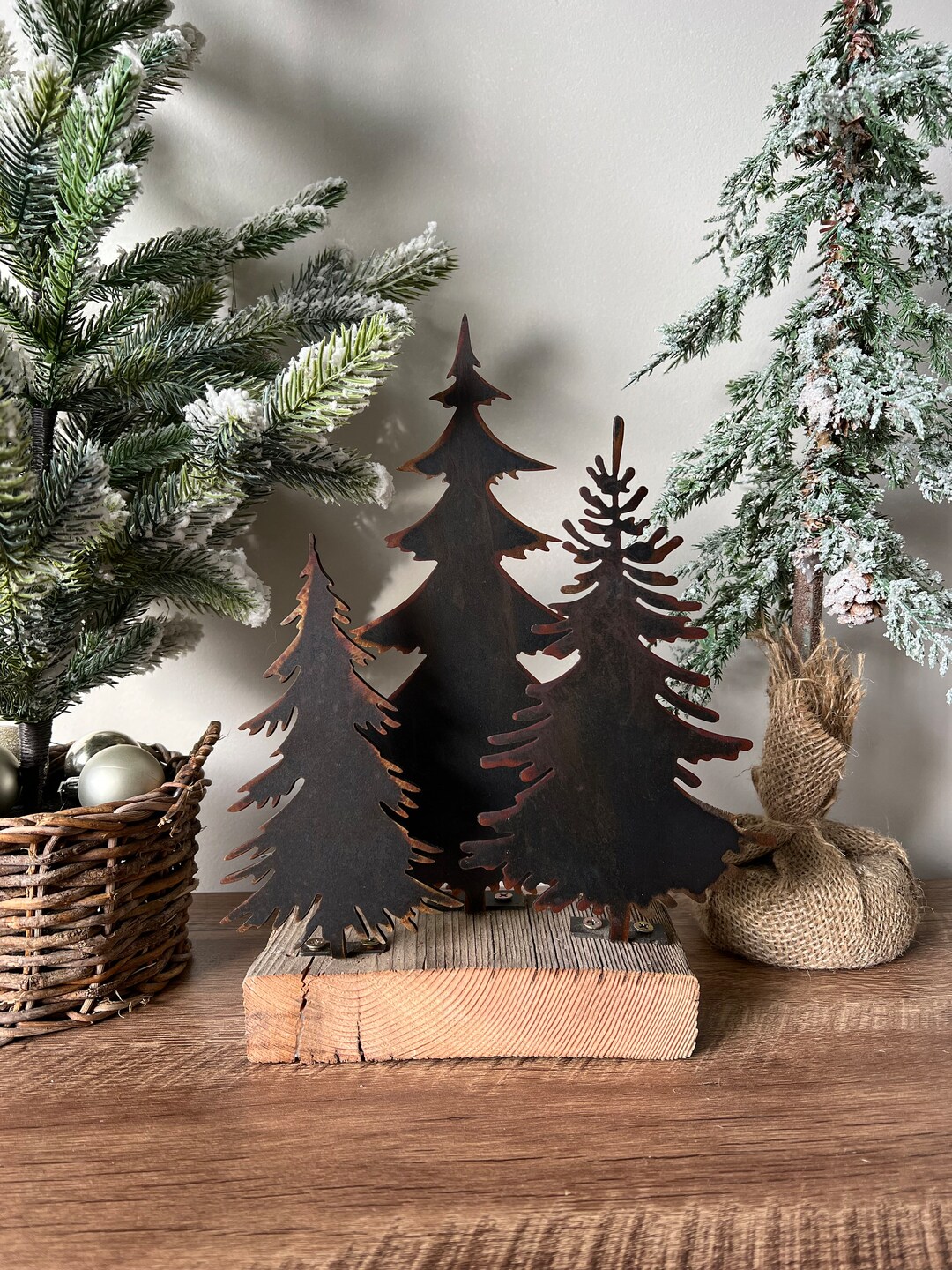 RUSTIC METAL TREES, Tabletop Group of Trees, Metal Trees, Raw Steel