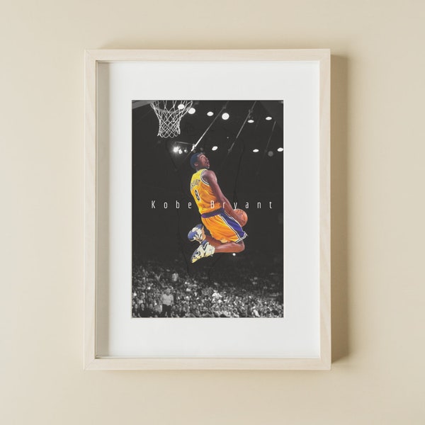Kobe Bryant Poster, Digital Download, NBA Kobe Bryant, Wall Art, Printable, Gift, Kobe Print, Vintage, Instant Download, Kobe Bryant Dunk