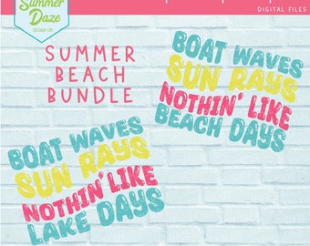 Boat waves, sun rays, nothing like lake days SVG bundle | lake life svg | beach babe svg | summer vibes png | Summer quote SVG | retro wave
