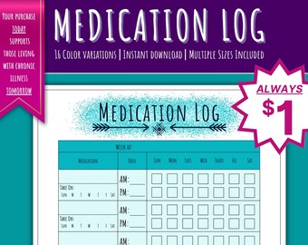 Printable Medication Tracker | Chronic Illness | Invisible Illness | Weekly Habit Tracker | Self Care Tracker | Medication Log