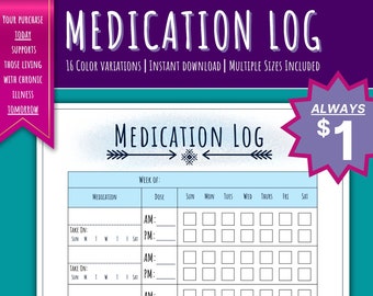 Printable Medication Tracker | Chronic Illness | Invisible Illness | Weekly Habit Tracker | Self Care Tracker | Medication Log
