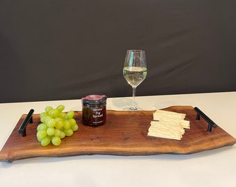 Charcuterie Board Live Edge Wood, Black Walnut Charcuterie Board with Handles, Gift/House Warming/Wedding Gift