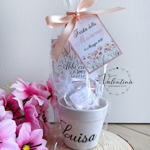 Regalo Festa della Mamma - regalo mamma - vasetto personalizzato con semi in cara di fiori e cioccolatini