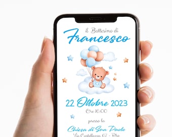 Invitación digital osito de peluche - invitación digital de bautismo - invitación digital personalizada