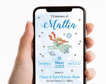 Invitación digital del Principito - invitación digital para bautizo, comunión, confirmación, invitación digital personalizada