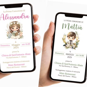 Invito digitale prima comunione - invito digitale bimbo e bimba - invito digitale personalizzato