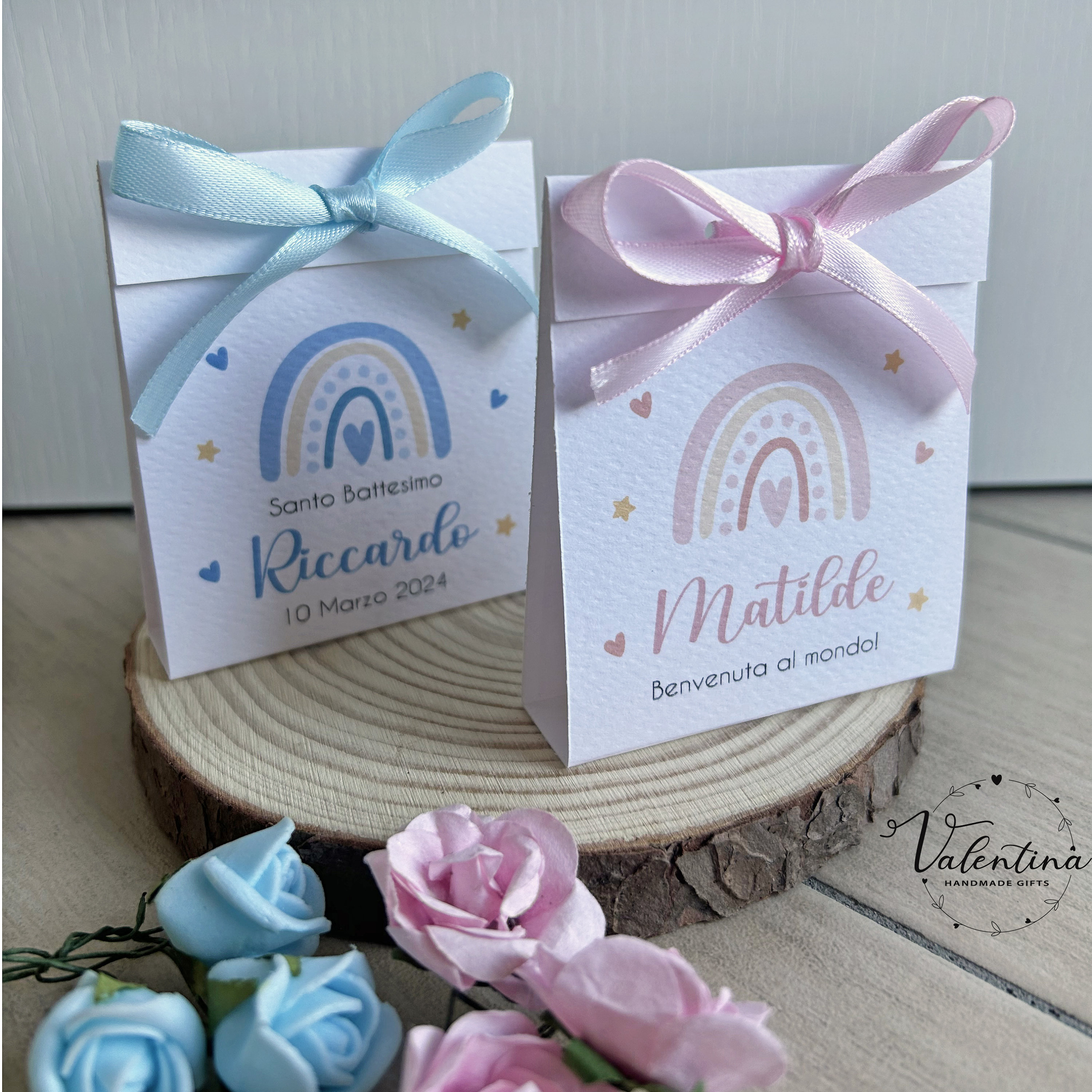 Birth - Baptism favors - Personalized rainbow confetti holder kit - bag with confetti -