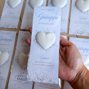 Segnaposto personalizzato con gessetto a cuore battesimo - compleanno - comunione - cresima - gessetto prufumato cuore