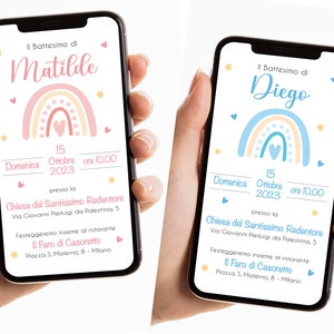 Invito digitale arcobaleno - invito digitale battesimo - invito digitale personalizzato
