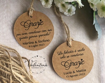 Tag ringraziamento con frase personalizzabili - Etichette bomboniere per eventi in Carta Kraft diametro 5 cm