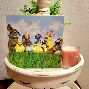 Spring Wood Sign - Shelf Sitter - Tier Tray Decor - Baby Bunny Chicks Ducks Art Canvas - Handmade Gift