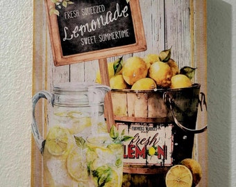 Sweet Summer Lemonade Wood Art Sign, Farmhouse Lemon Home Decor, Lemons Lover Handmade Gift