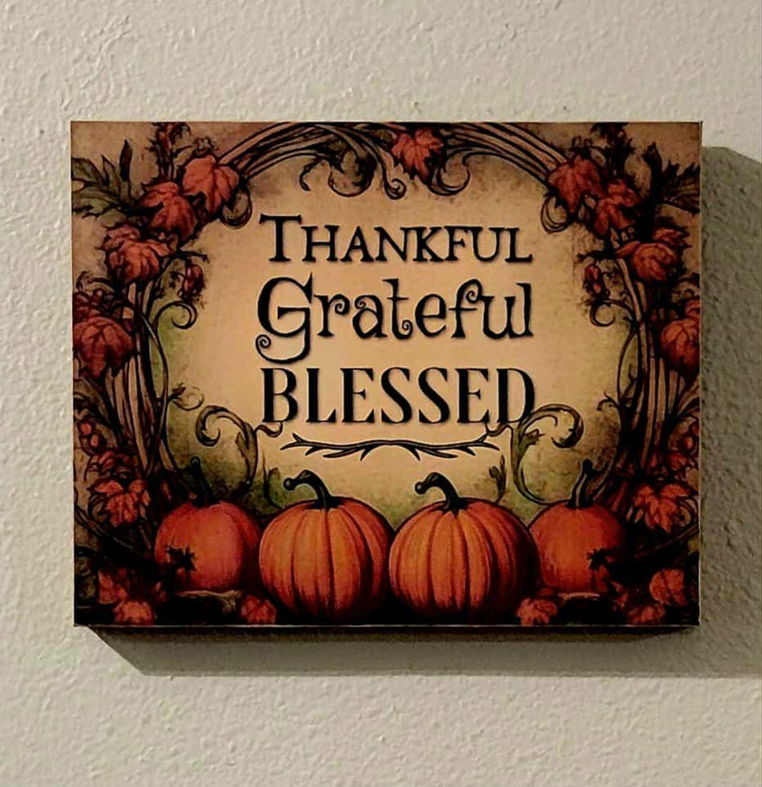 Fall Thankful Sign Grateful Fall Pumpkin Wood Canvas Sign, Farmhouse Thanksgiving Decor ...