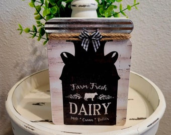 Farm Fresh Dairy Cow Wood Mason Jar Shelf Sitter, Tier Tray Decor, Cow lovers Sign, Gift