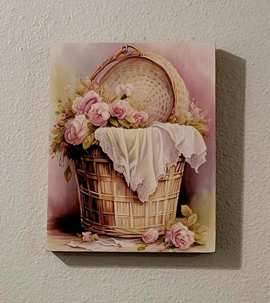 Vintage Watercolor Pink Rose Flower Print Laundry Basket
