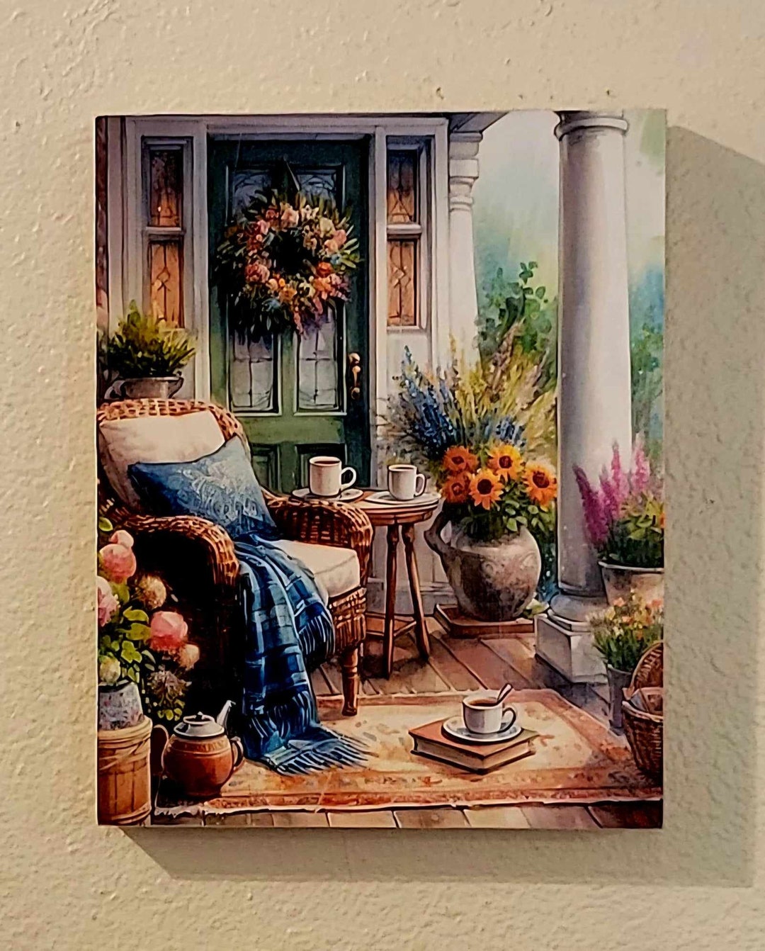 Front Porch With Spring Flowers Wood Canvas Wall Art Sign, Shabby Chic ...