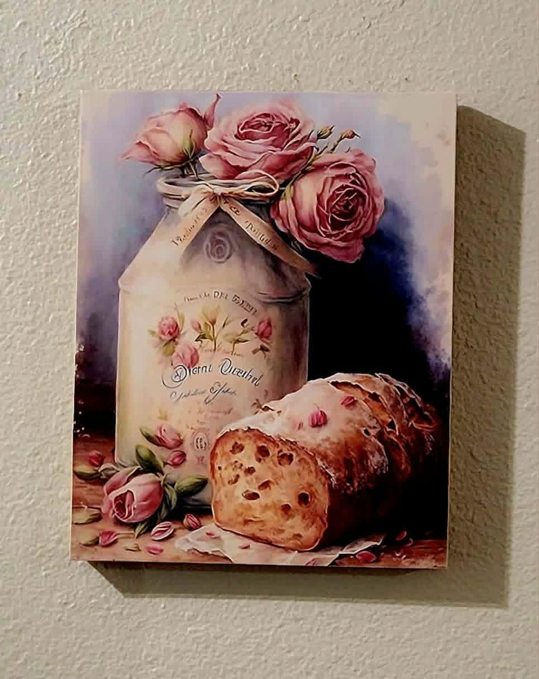 Bread Roses Handicraft Vintage Roses and Fresh Bread Wood Art Canvas, Shabby Chic Wall Decor ...