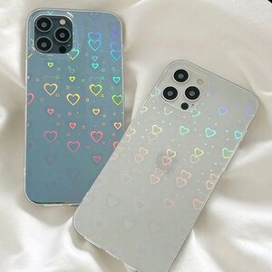 COOWEEK Clear Heart Phone Case Compatible with iPhone,Holographic Heart  Cute Case Glossy Bumper Protective Case (Crystal Clear, iPhone 12/12Pro)