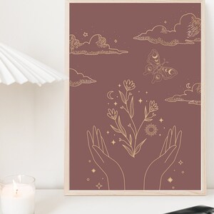 Celestial Blooms Wall Art | Celestial Wall Art | Fantasy Wall Art | Digital Print