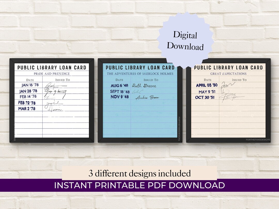 Printable Vintage Library Card Poster Collection, Reading Nook Decor ...