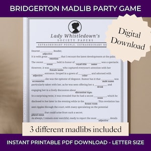 3 Madlibs Lady Whistledown Party Game | Printable Bridgerton Party Game, Society Papers, Digital supplies, tea party, Instant Download