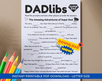 DadLibs: Printable Dad's Birthday / Father's Day Mad Libs Printable Gift 2025 Papa Super Dad Fill In Template | Daddys Day Activity for Kids
