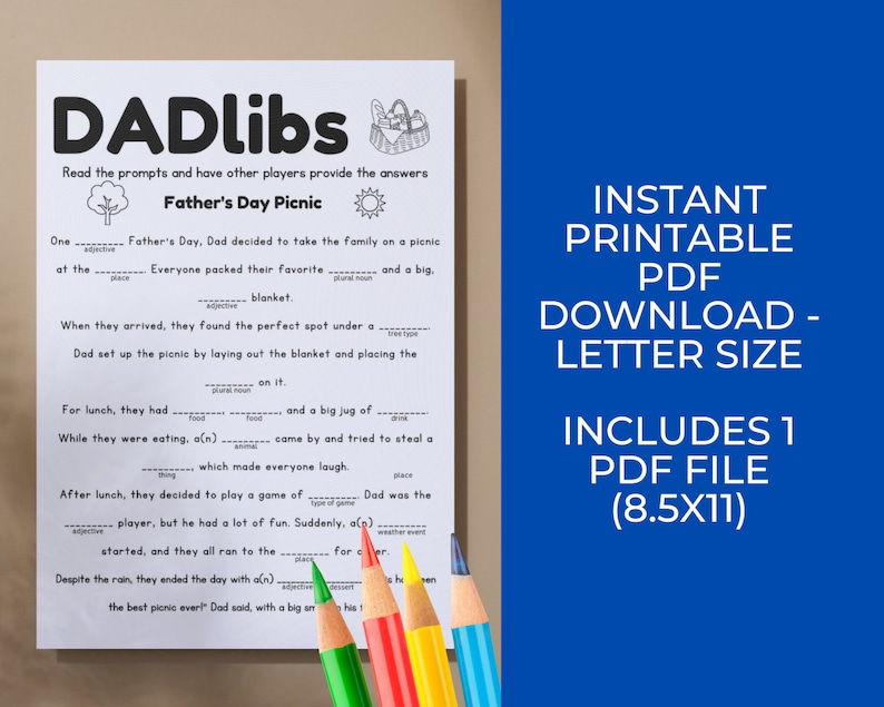 Dadlibs: Printable Mad Libs, Dad's Birthday Gift, Papa Fill in Daddys ...