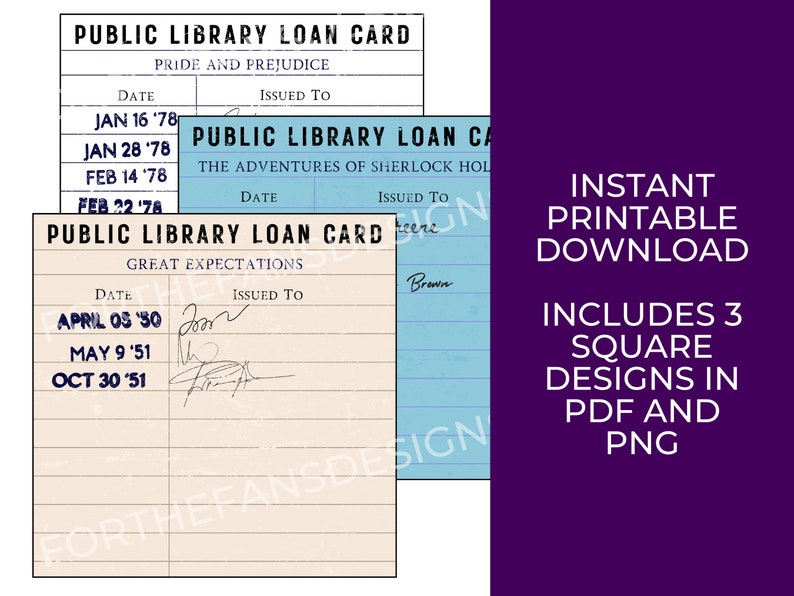 Printable Vintage Library Card Poster Collection, Reading Nook Decor ...